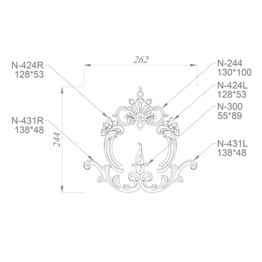 Floral set of carved decor with palmette and apple blossoms
