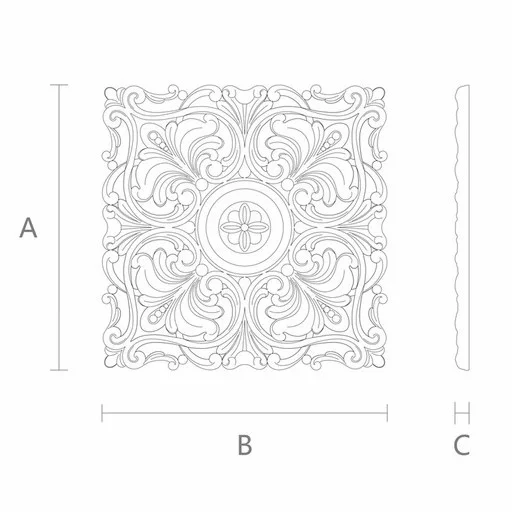 Large square applique with floral patterns from beech