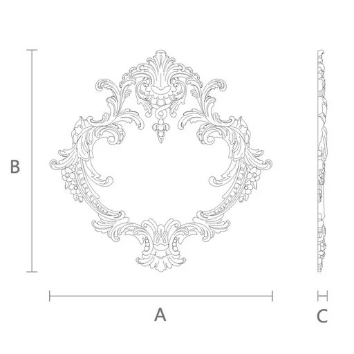 Carved Baroque style solid wood floral onlay for interior