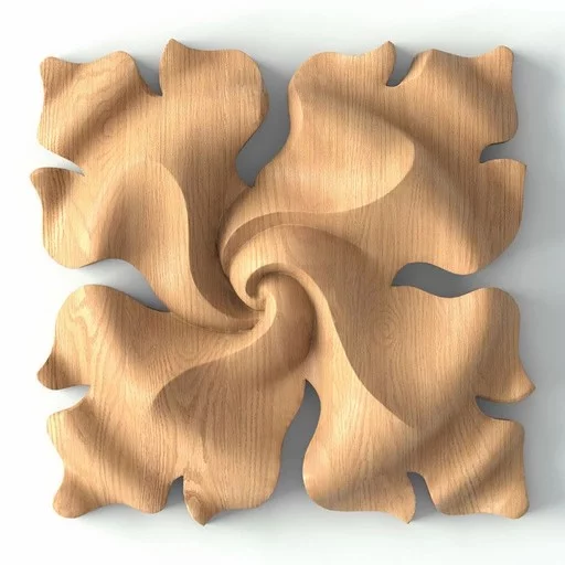 SQUARE WOOD ROSETTE WITH FLORAL TWIST