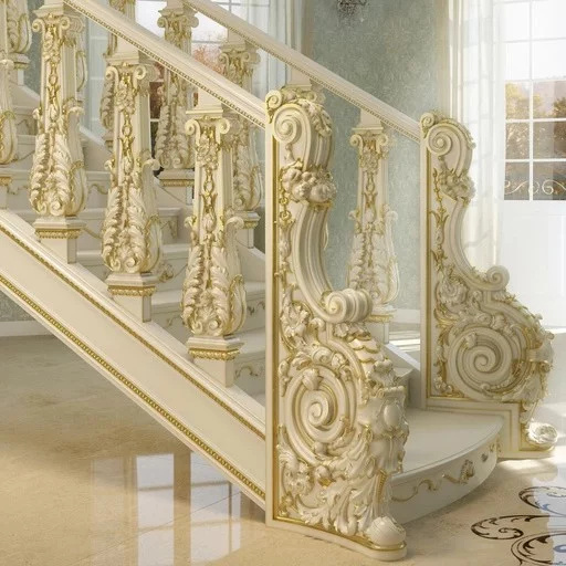 ORNATE ANTIQUE STYLE WOODEN STAIRCASE POST, LEFT