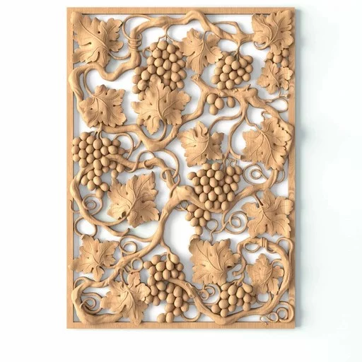 Rectangular solid wood pierced panel with grapevines