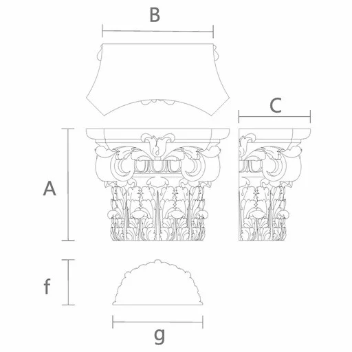 Ornamental Corinthian half-round capital from oak
