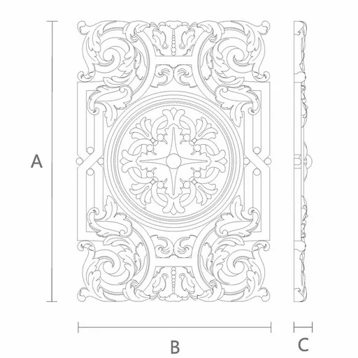 Ornate wooden rectangular onlay for doors decorating