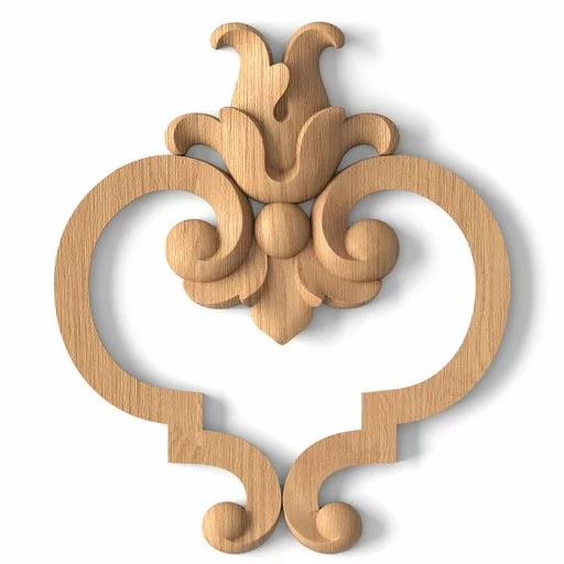 Carved heart-shaped applique with a flower from beech