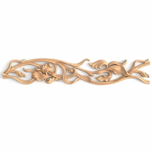 FLORAL WOOD TRIM WITH IRIS FLOWERS