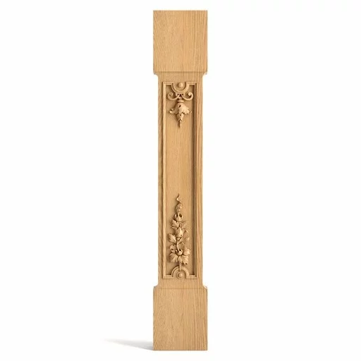 CRAFTSMAN STYLE WOOD STAIR BALUSTERS WITH FLORAL OVERLAY
