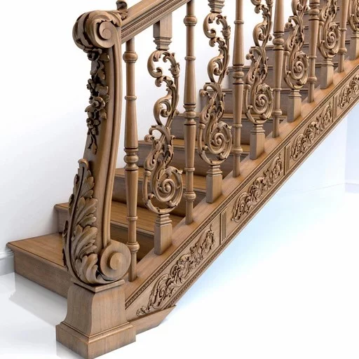 CLASSICAL STAIRCASE POST WITH ACANTHUS SCROLLS FROM SOLID WOOD