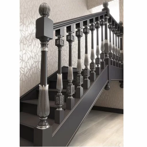 TRADITIONAL WOOD STAIRCASE BALUSTER WITH CARVED ROSETTES