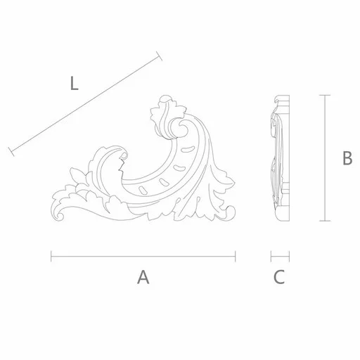 Onlay applique corner acanthus leaves baroque style, right