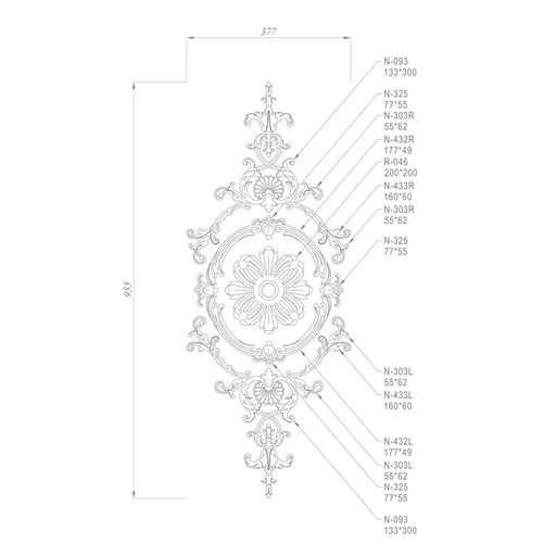 Complex solid wood Baroque style overlays set for the interior