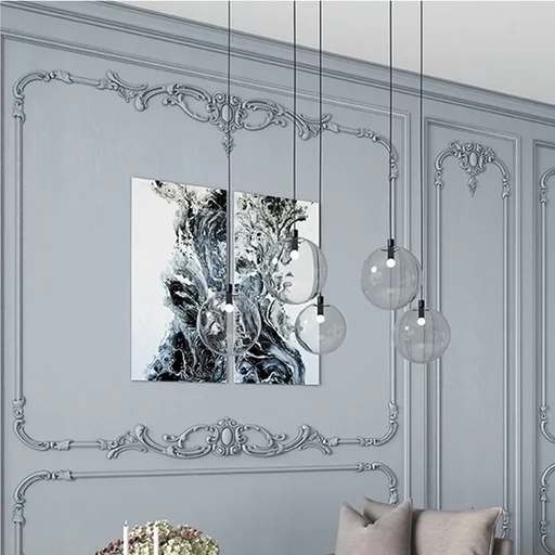 DECORATIVE WALL MOLDING PANELS WITH CARTOUCHES, CARVED PEARLS AND SCROLLS