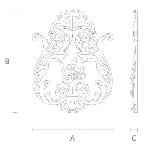 Ornamental wooden Baroque floral center applique