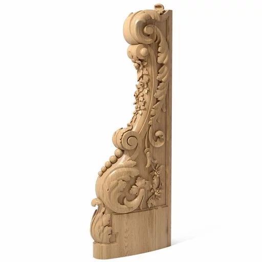 WOODEN STAIRCASE POST WITH FLOWERS AND ACANTHUS, LEFT