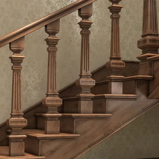 FLAT WOODEN STAIRCASE BALUSTER WITH FLUTES