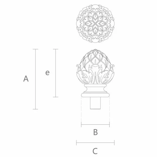 Decorative wooden newel cap Artichoke with acanthus leaves