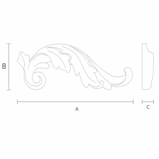 Curved oak acanthus leaf furniture onlay, Right