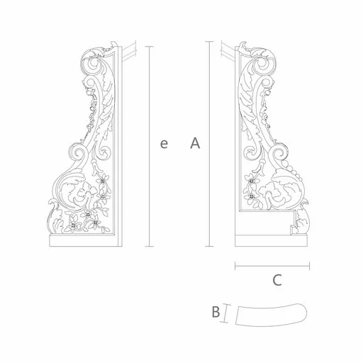 WOODEN STAIRCASE POST WITH FLOWERS AND ACANTHUS, LEFT