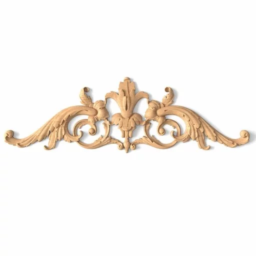 Carved hardwood custom center onlay with floral scrolls