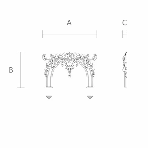 WALL PANEL MOULDING CARVED ARCHED FLORAL APPLIQUE