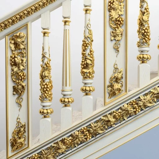 ANTIQUE CARVED STAIR BALUSTER DECORATING WITH GRAPEVINE