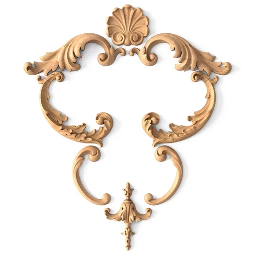 Chic beech appliques set decorated with curls and crown molding