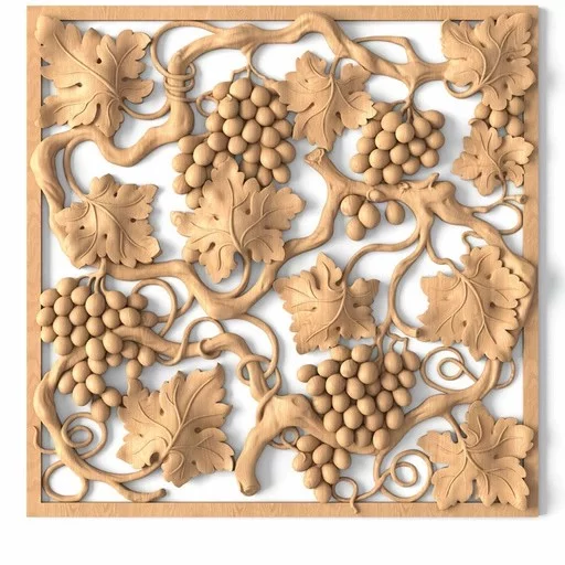 Decorative wooden carved panel onlay with grapes