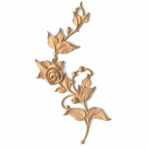 Hardwood rose branch with buds onlay for interior, Right