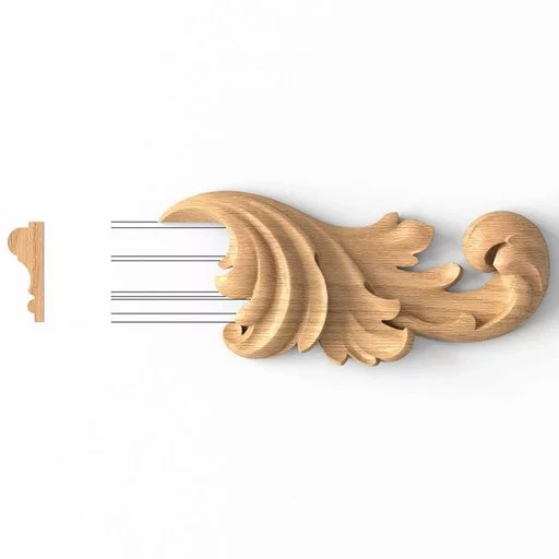 UNPAINTED WOOD ANTIQUE-STYLE APPLIQUE FOR MOULDING, RIGHT
