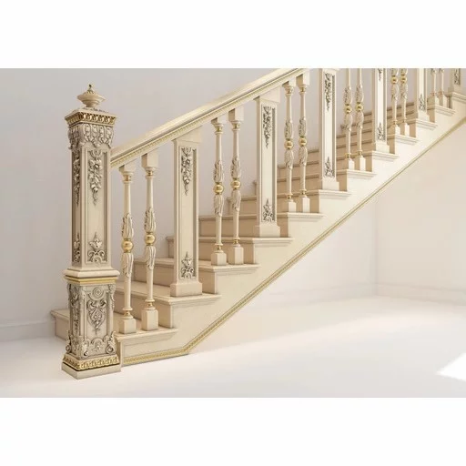 BAROQUE STYLE STAIRCASE POST WITH FLOWERS FROM OAK