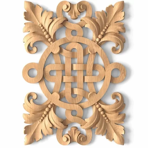 Rectanglar carved applique from solid wood