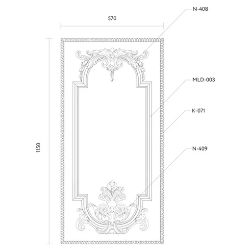 FRENCH WALL PANEL MOULDING DOUBLE WITH FLORAL APPLIQUE