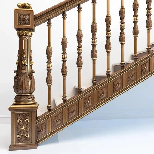 HARDWOOD ROUND CUSTOM NEWEL POST WITH FLORAL ORNAMENTATION