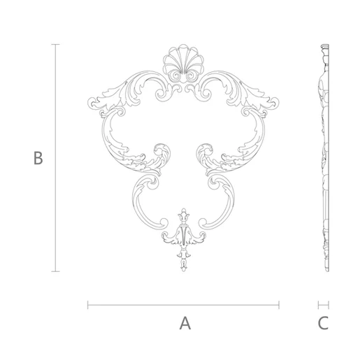 Chic beech appliques set decorated with curls and crown molding