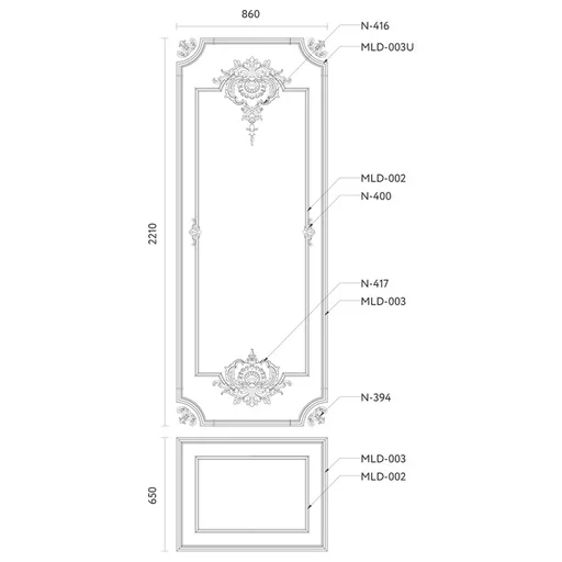 ELEGANT FRENCH INTERIOR PANELS WITH CARVED FLORAL ORNAMENT