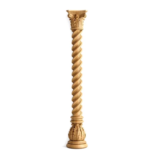 ANTIQUE STYLE SOLID WOOD CARVED TWISTED COLUMN, RIGHT