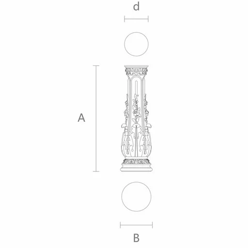 HARDWOOD ROUND CUSTOM NEWEL POST WITH FLORAL ORNAMENTATION