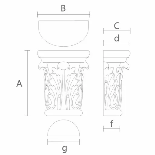 Column top half-round with acanthus leaf carving