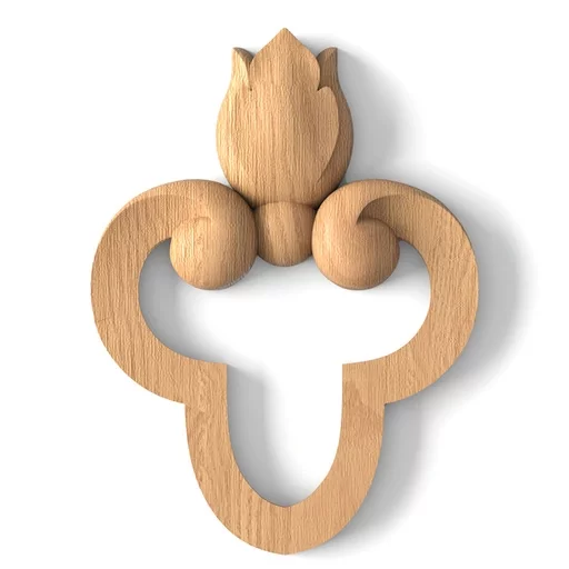 Handcrafted floral onlay with a pierced design from beech