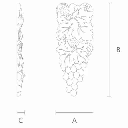 Large hardwood decorative applique Grapevine for walls, Right