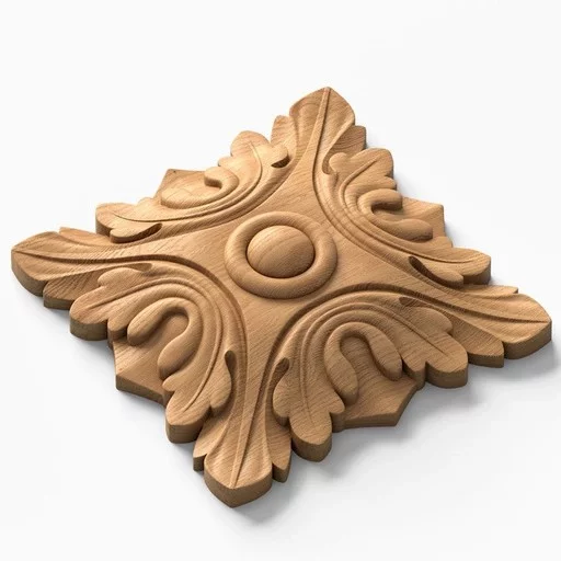 WOOD ROSETTE APPLIQUES SQUARE FLORAL