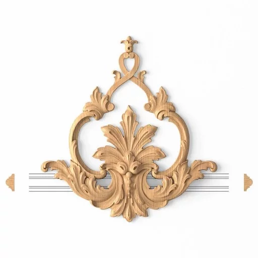 CARVED WOODEN VINTAGE CENTER ONLAY WITH PALMETTE LEAF