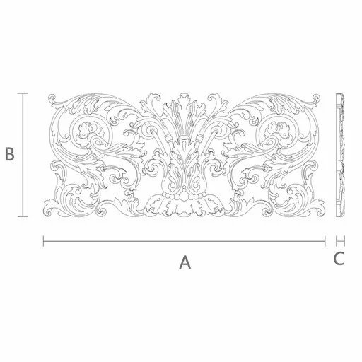 Rectangular Baroque onlay with miniature beads from solid wood