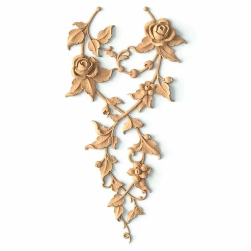 Openwork Baroque style rose branches onlay from beech
