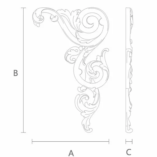 Carved wooden corner onlay with acanthus design, Right