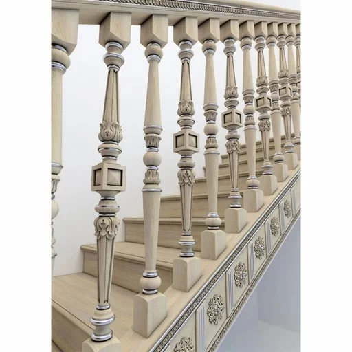 BAROQUE STAIRCASE SPINDLES WITH GEOMETRIC ELEMENTS FROM OAK