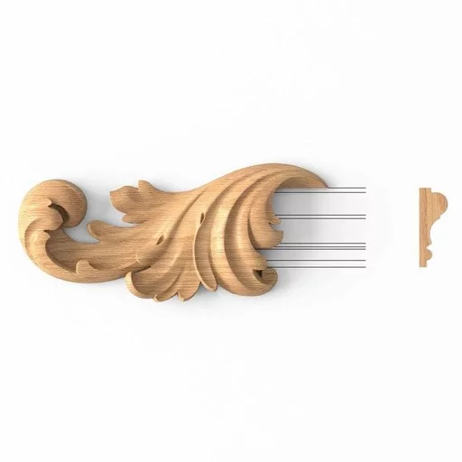 UNPAINTED WOOD ANTIQUE-STYLE APPLIQUE FOR MOULDING, LEFT