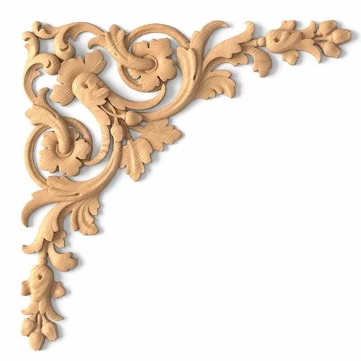 Baroque style corner onlay with flower buds from solid wood
