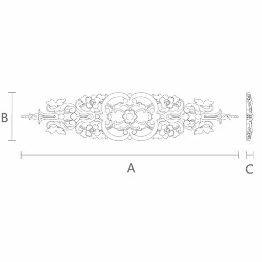 Ornamental Baroque appliques with flowers from solid wood