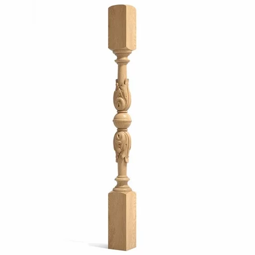 VICTORIAN BEECH NEWEL POST WITH ACANTHUS LEAVES